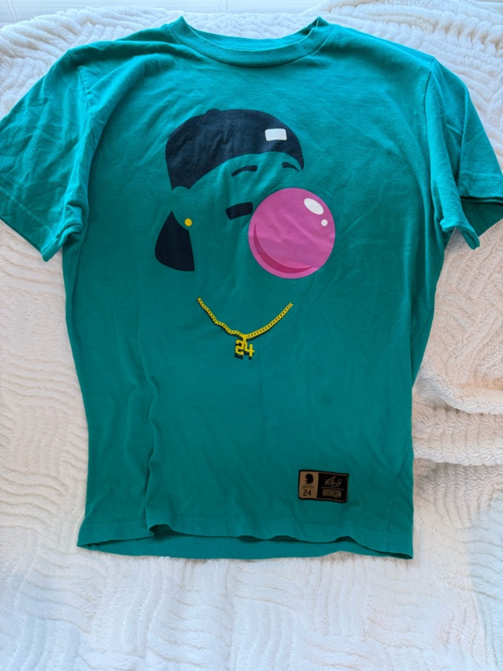 Baseballism Teal Graphic Short Sleeve Tee with Bubble Gum Print